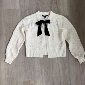 French Connection Cream Cardigan with Black Bow